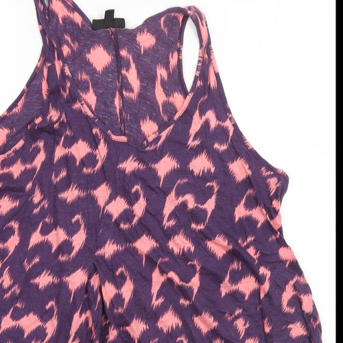 Topshop Womens Blue Geometric Cotton Basic Tank Size 10 Round Neck