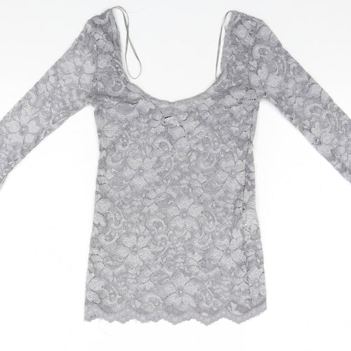 New Look Womens Silver  Nylon Basic T-Shirt Size 10 Round Neck