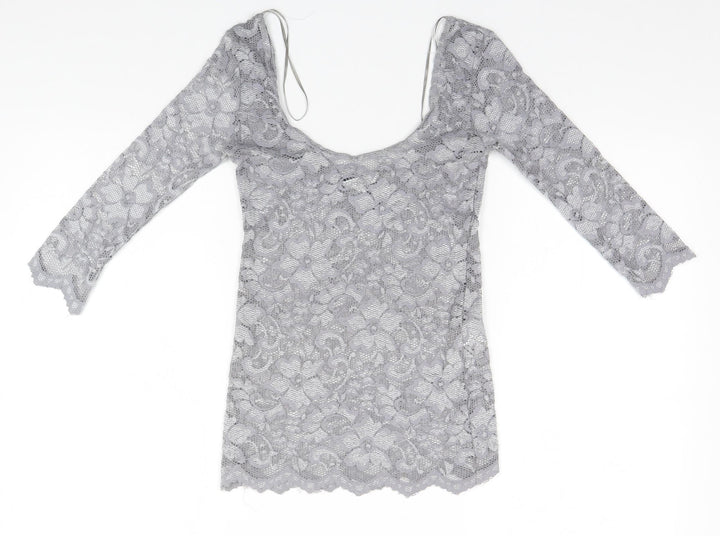 New Look Womens Silver Nylon Basic T-Shirt Size 10 Round Neck