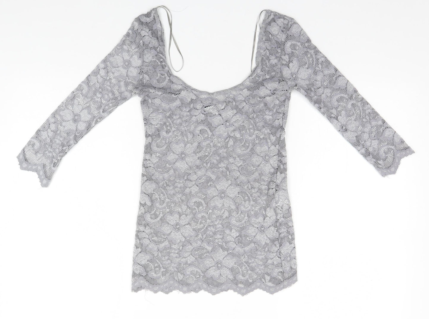 New Look Womens Silver  Nylon Basic T-Shirt Size 10 Round Neck