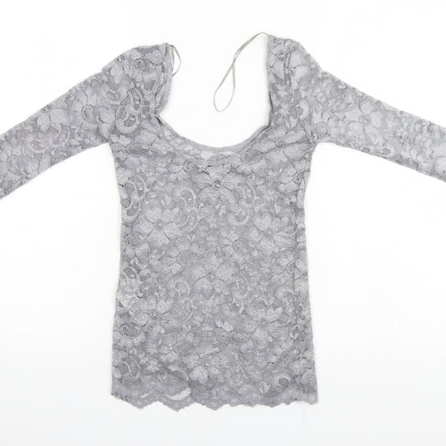 New Look Womens Silver  Nylon Basic T-Shirt Size 10 Round Neck