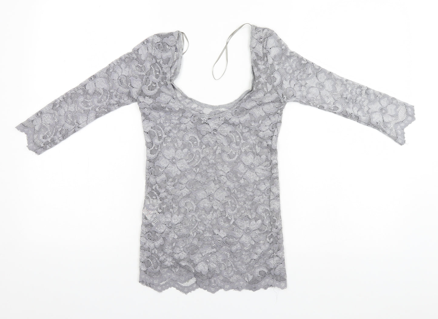 New Look Womens Silver  Nylon Basic T-Shirt Size 10 Round Neck