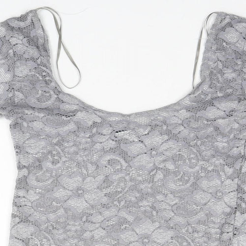 New Look Womens Silver  Nylon Basic T-Shirt Size 10 Round Neck