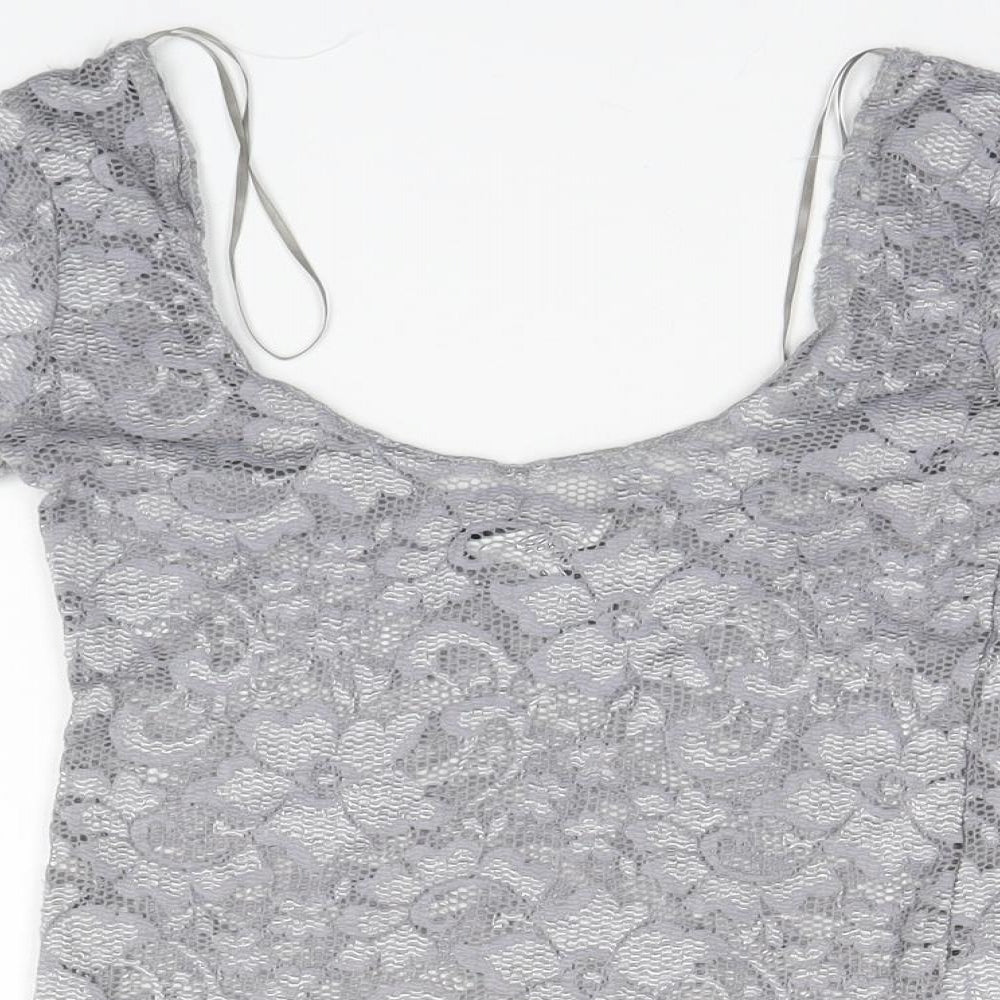 New Look Womens Silver  Nylon Basic T-Shirt Size 10 Round Neck
