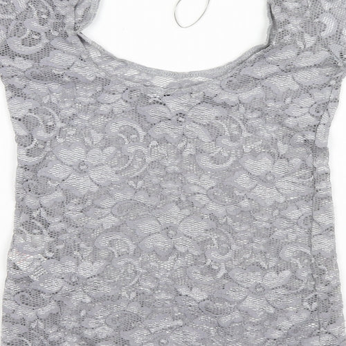 New Look Womens Silver  Nylon Basic T-Shirt Size 10 Round Neck