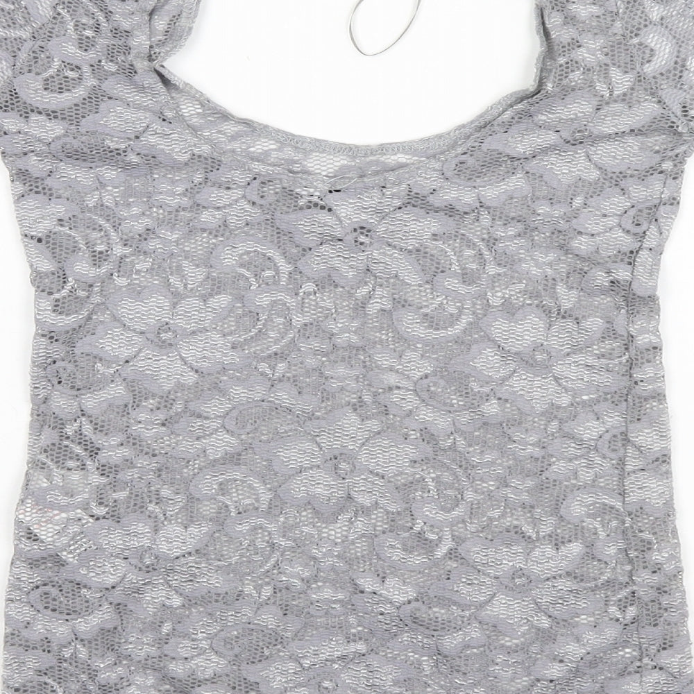 New Look Womens Silver  Nylon Basic T-Shirt Size 10 Round Neck
