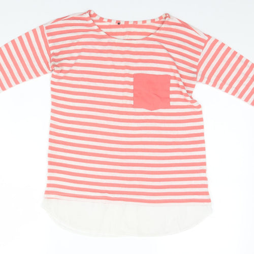 Atmosphere Womens Red Striped Polyester Basic T-Shirt Size 8 Round Neck