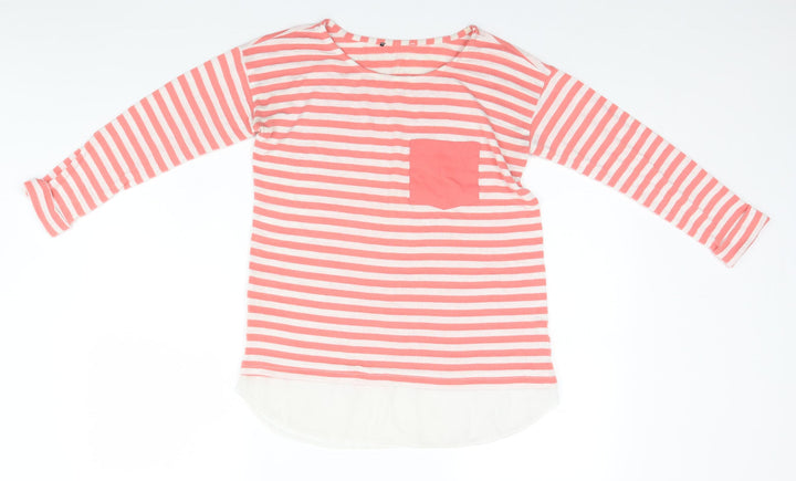 Atmosphere Womens Red Striped Polyester Basic T-Shirt Size 8 Round Neck