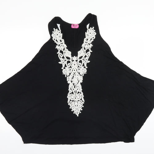 Ribbon Womens Black  Viscose Basic Blouse Size 8 Round Neck
