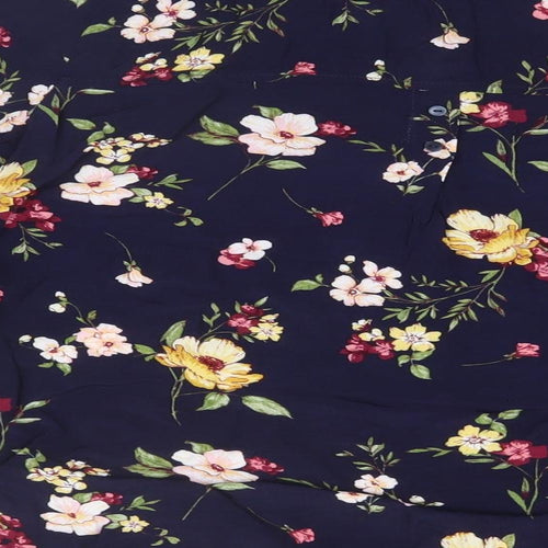 Bershka Womens Blue Floral Viscose Basic Button-Up Size S Collared