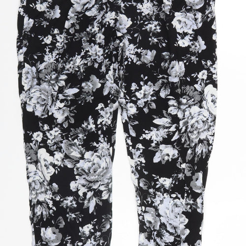 Select Womens Black Floral Viscose Trousers  Size 12 L28 in Regular