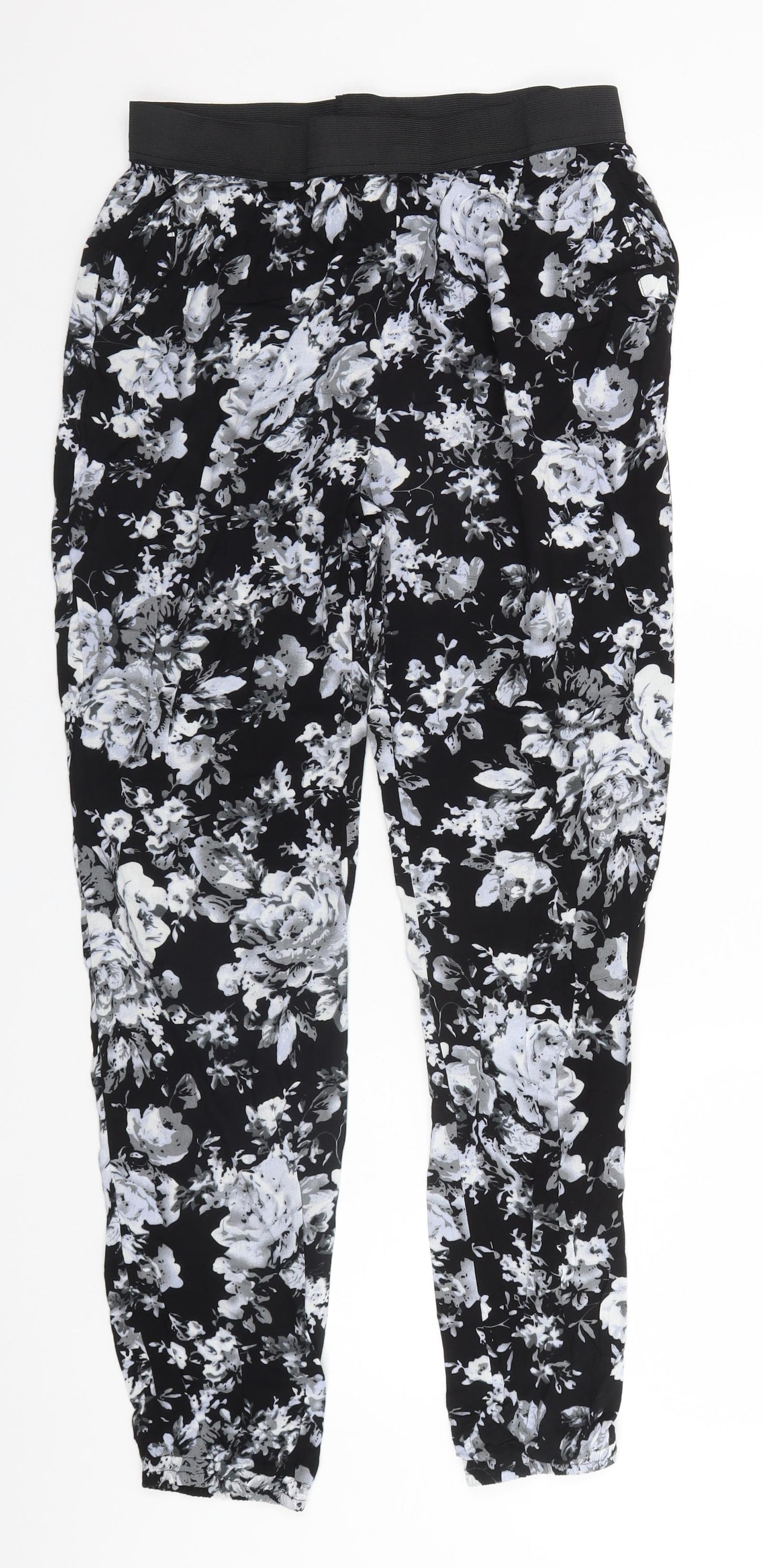 Select Womens Black Floral Viscose Trousers  Size 12 L28 in Regular