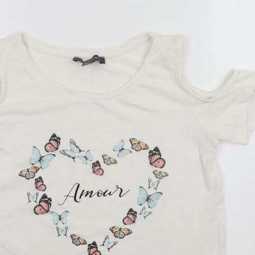 Primark Womens White  Cotton Basic T-Shirt Size 6 Round Neck