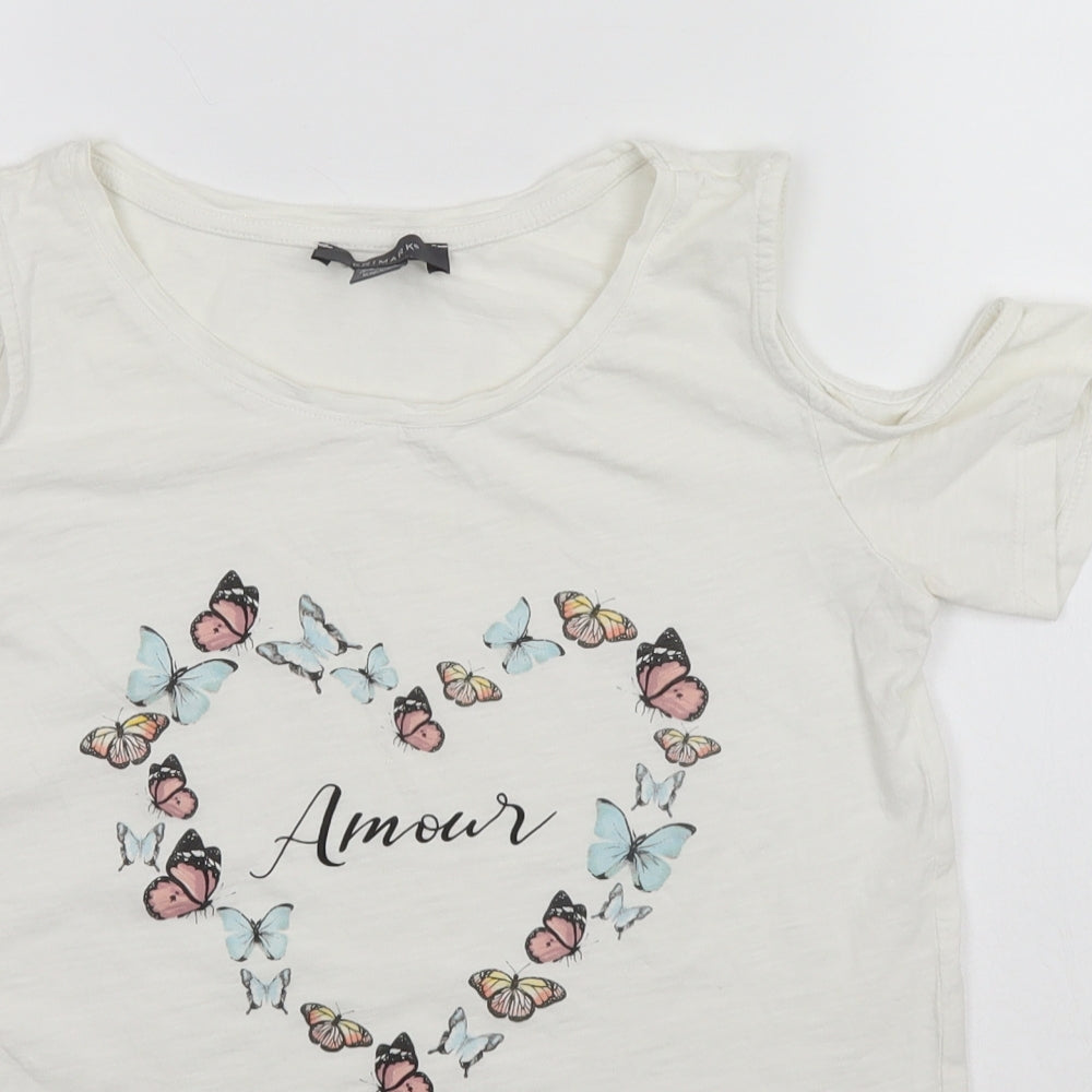 Primark Womens White  Cotton Basic T-Shirt Size 6 Round Neck
