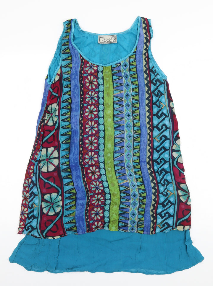 Kushi Womens Blue Floral Viscose A-Line    Round Neck