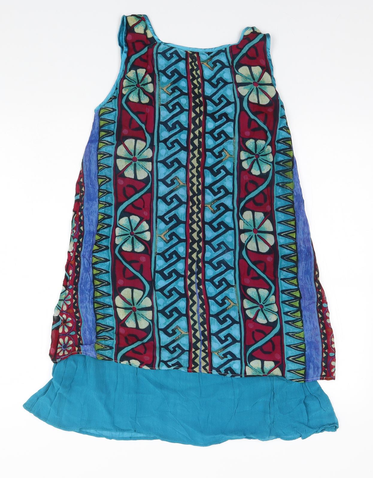 Kushi Womens Blue Floral Viscose A-Line    Round Neck