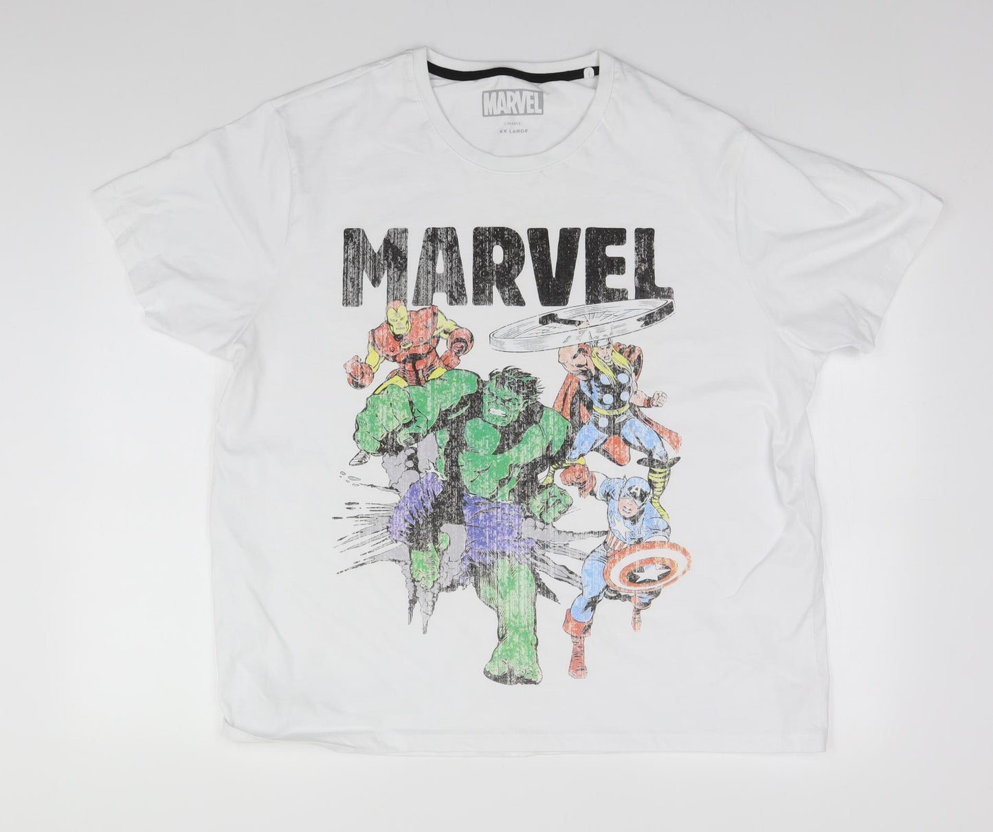 Marvel Mens White  Cotton  T-Shirt Size 2XL Round Neck
