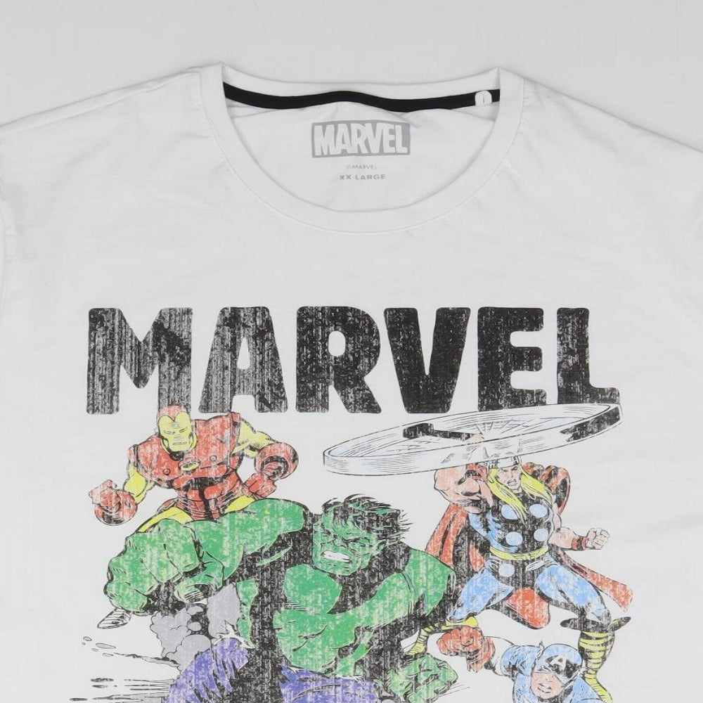 Marvel Mens White  Cotton  T-Shirt Size 2XL Round Neck