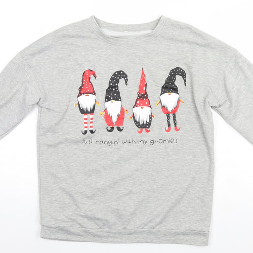 Preworn Womens Grey Round Neck  Cotton Pullover Jumper Size L   - Just Hanging with my Gnomies