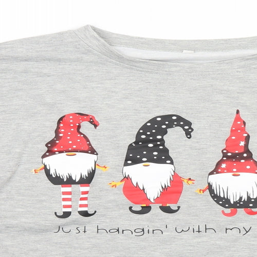 Preworn Womens Grey Round Neck  Cotton Pullover Jumper Size L   - Just Hanging with my Gnomies