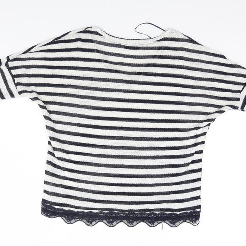 Preworn Womens White Round Neck Striped Cotton Pullover Jumper Size 12