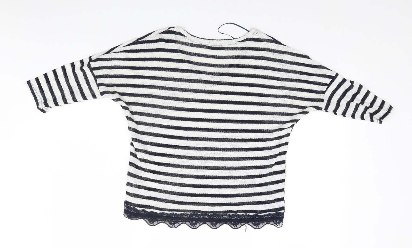Preworn Womens White Round Neck Striped Cotton Pullover Jumper Size 12