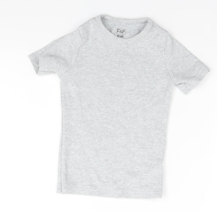 F&F Boys Grey Cotton Basic T-Shirt Size 7 Years Round Neck