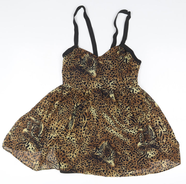 Oh My Love Womens Brown Animal Print Polyester A-Line  Size M  Halter