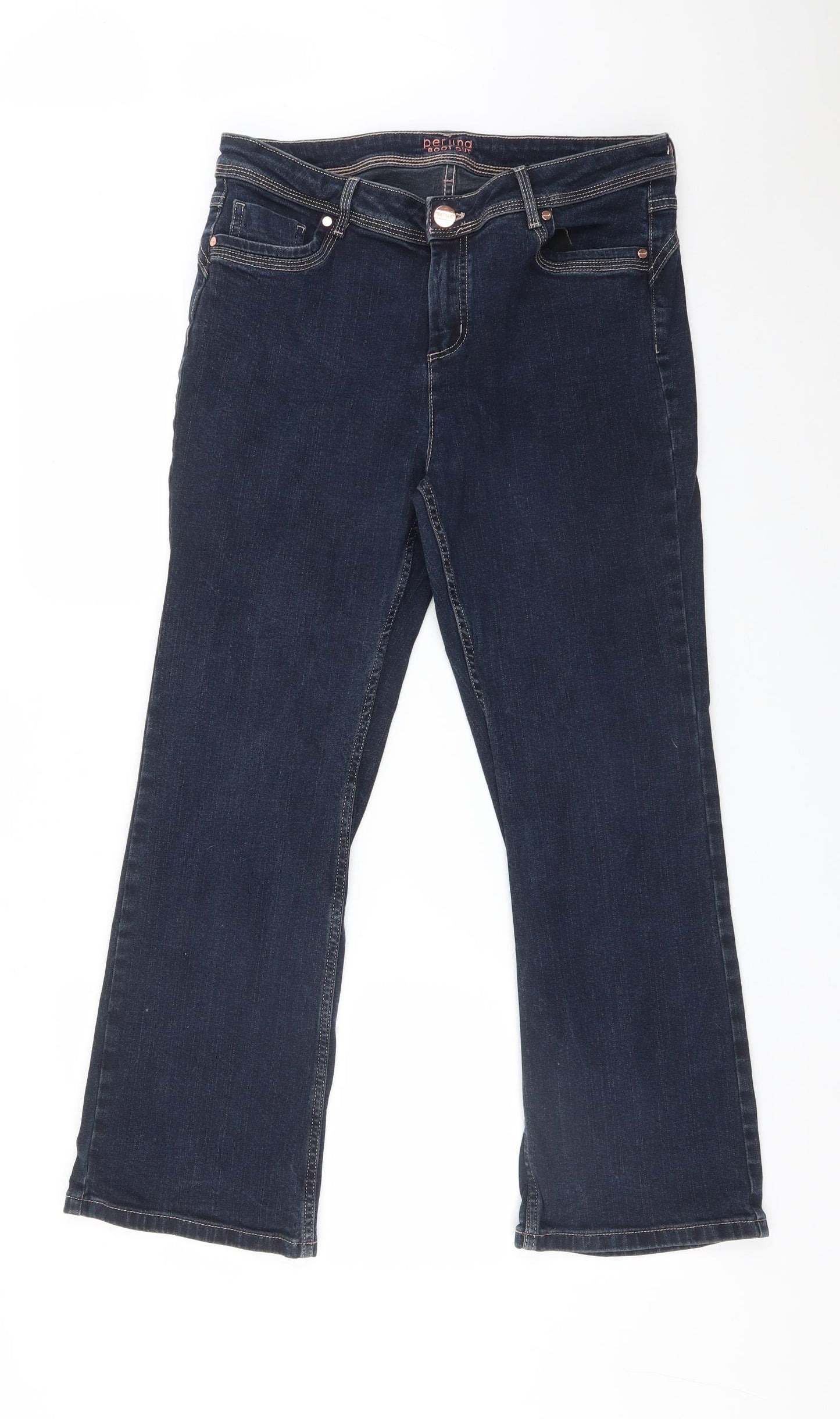 M&S Womens Blue  Cotton Bootcut Jeans Size 14 L28 in Regular
