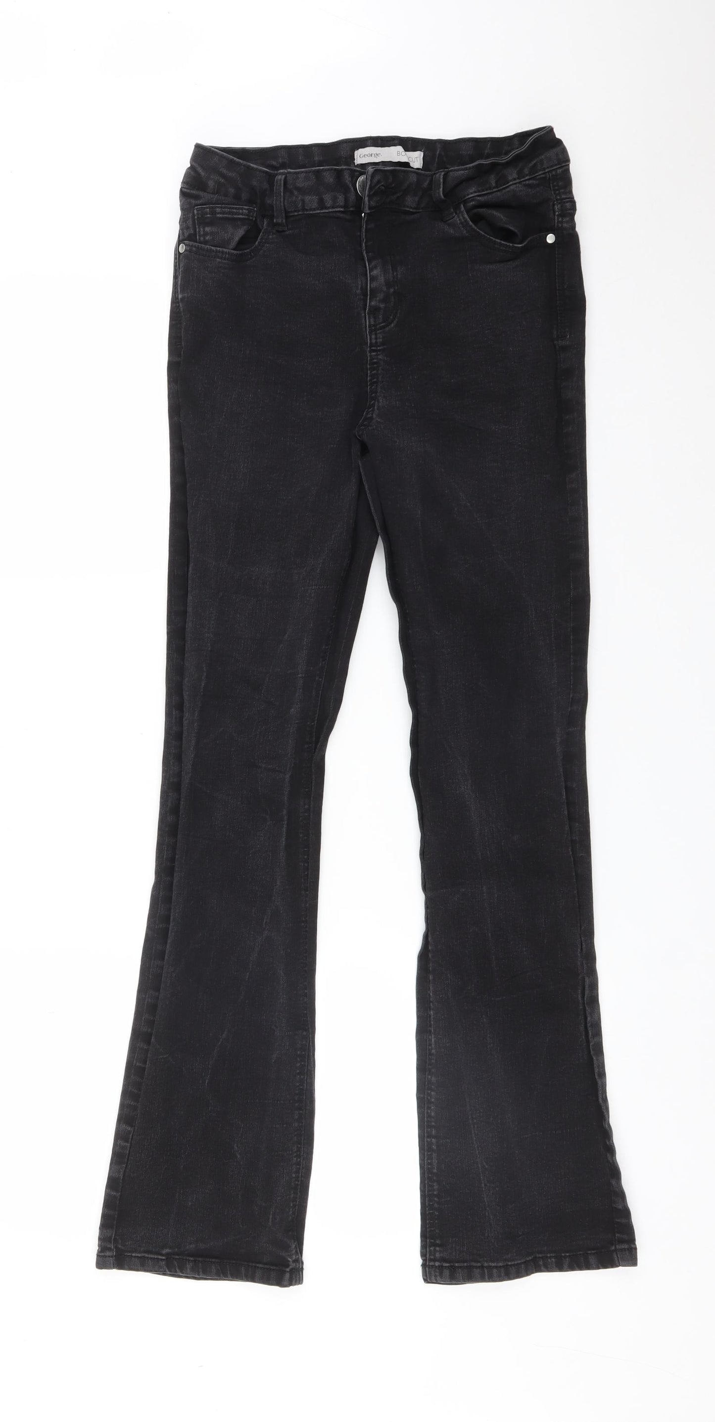 George Womens Black  Cotton Bootcut Jeans Size 12 L30 in Regular