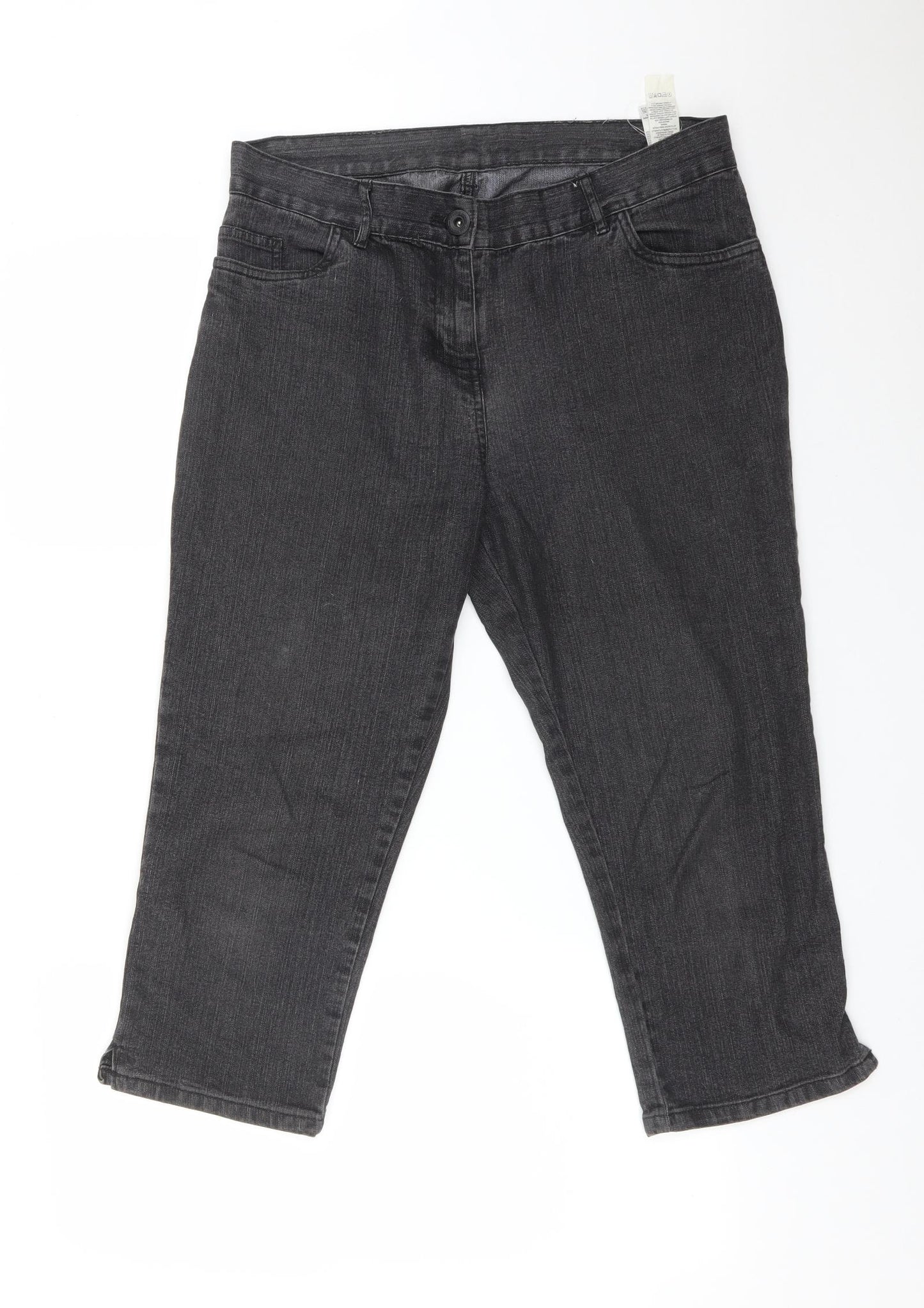 M&S Womens Black  Cotton Cropped Jeans Size 14 L21 in Regular