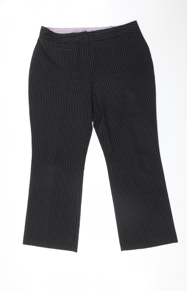 BHS Womens Black Striped Polyester Dress Pants Trousers Size 16 L30 in Regular