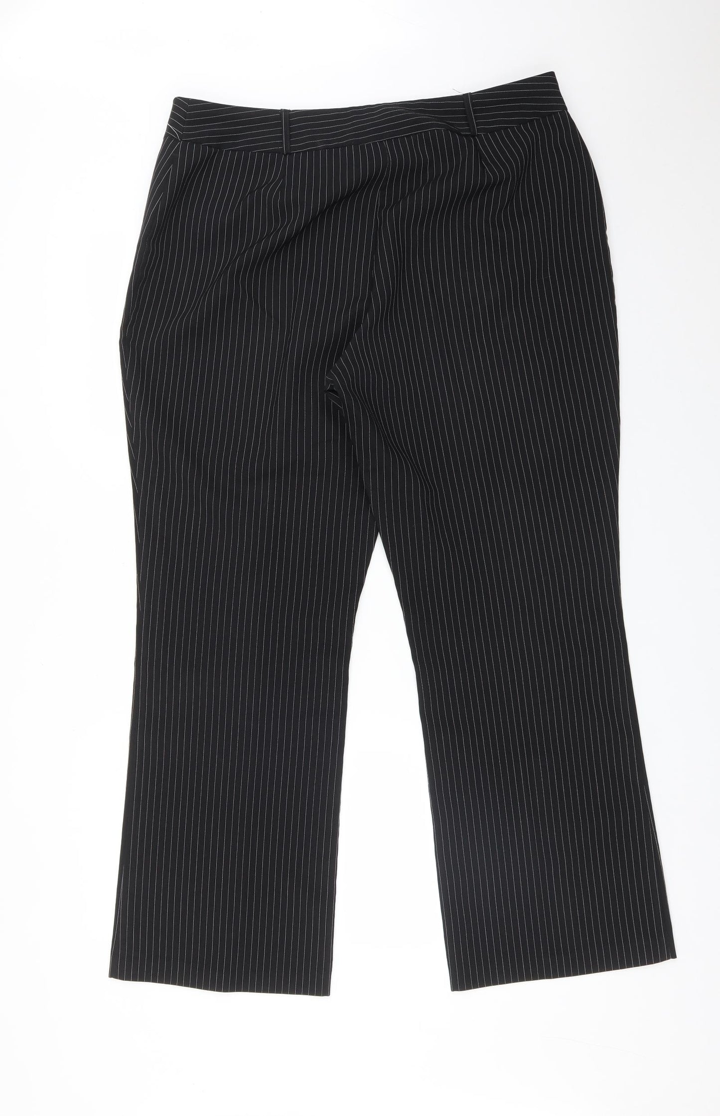 BHS Womens Black Striped Polyester Dress Pants Trousers Size 16 L30 in Regular