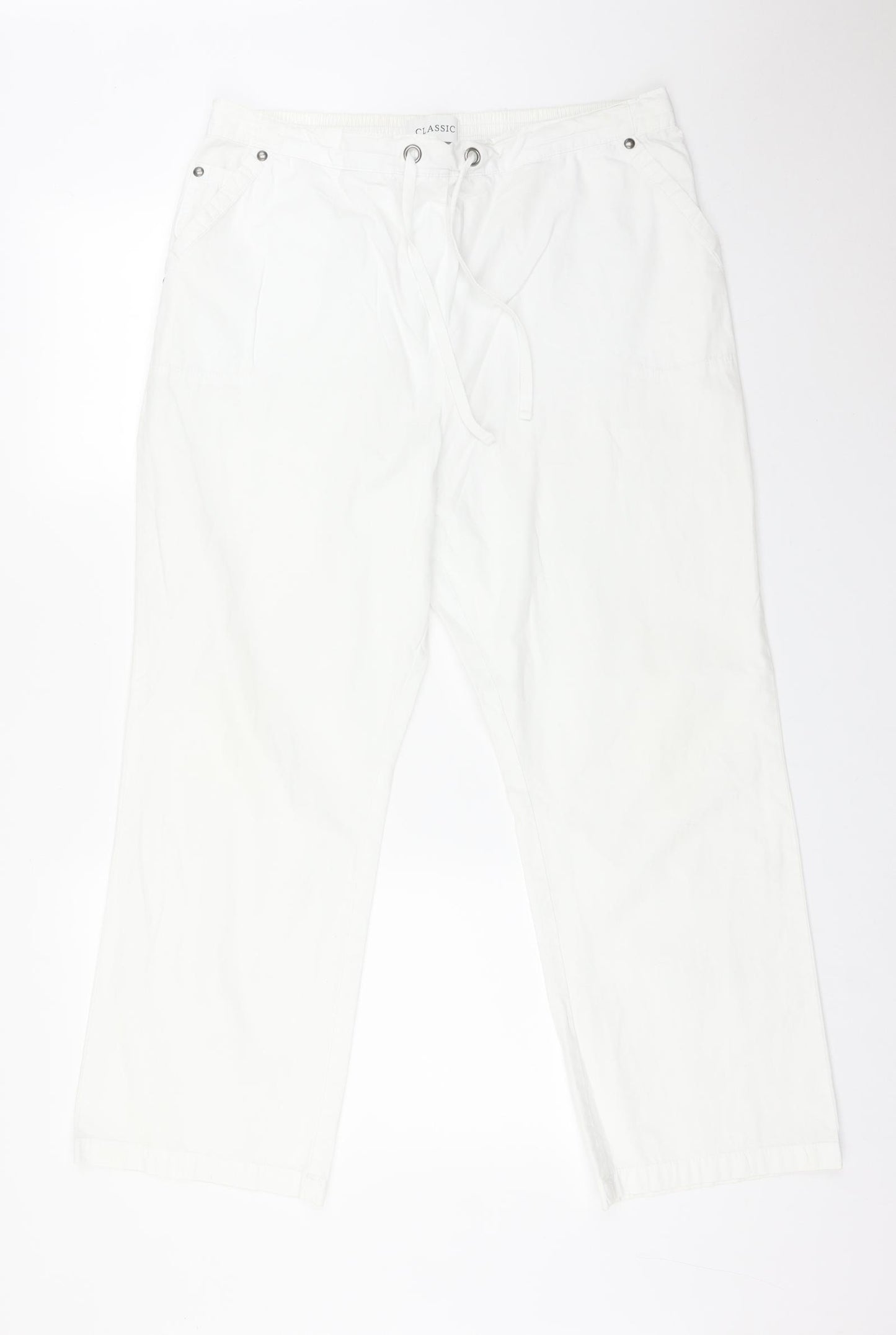 M&S Womens White  Cotton  Trousers Size 16 L27 in Regular