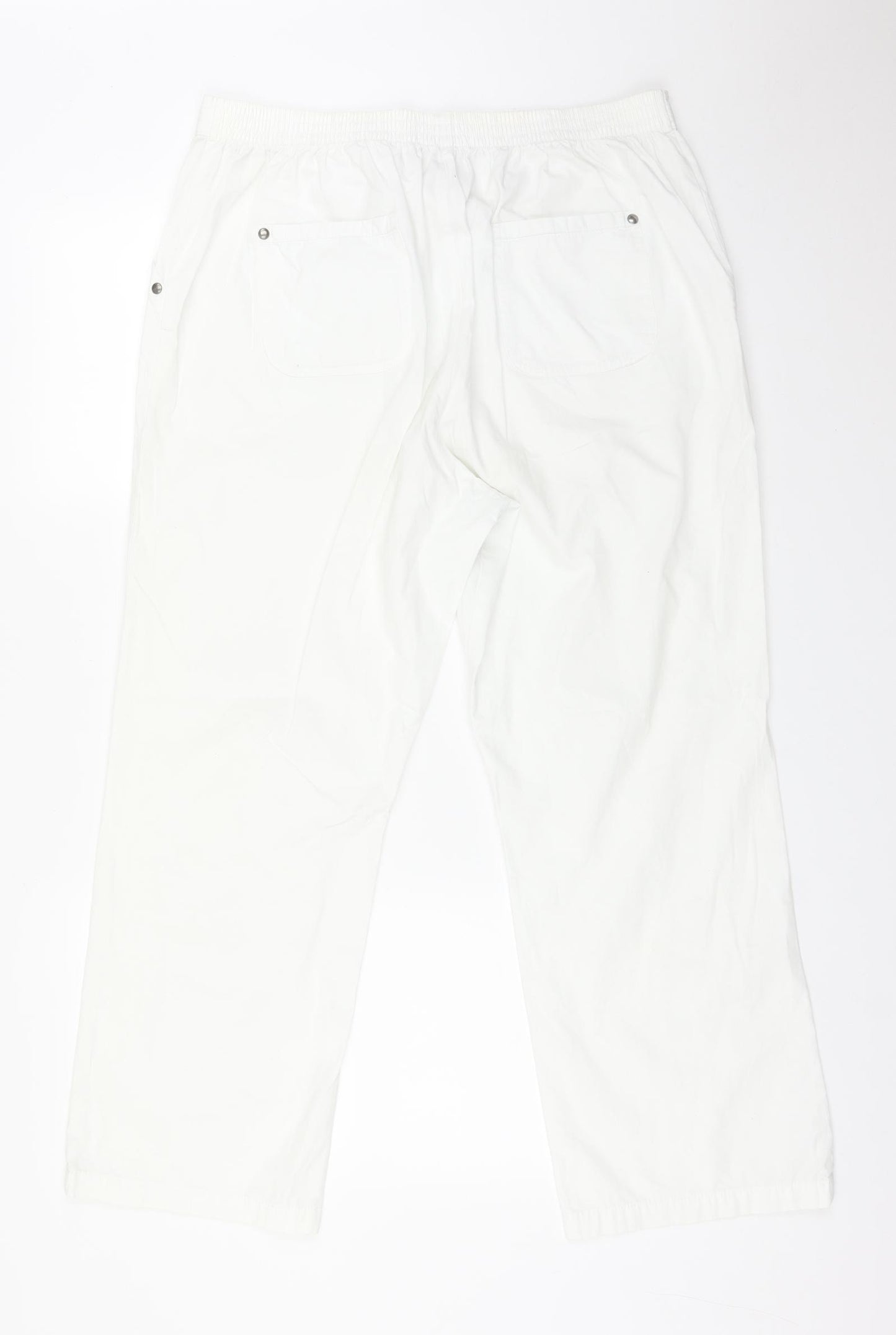 M&S Womens White  Cotton  Trousers Size 16 L27 in Regular
