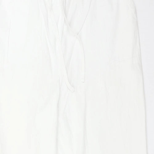 M&S Womens White  Cotton  Trousers Size 16 L27 in Regular
