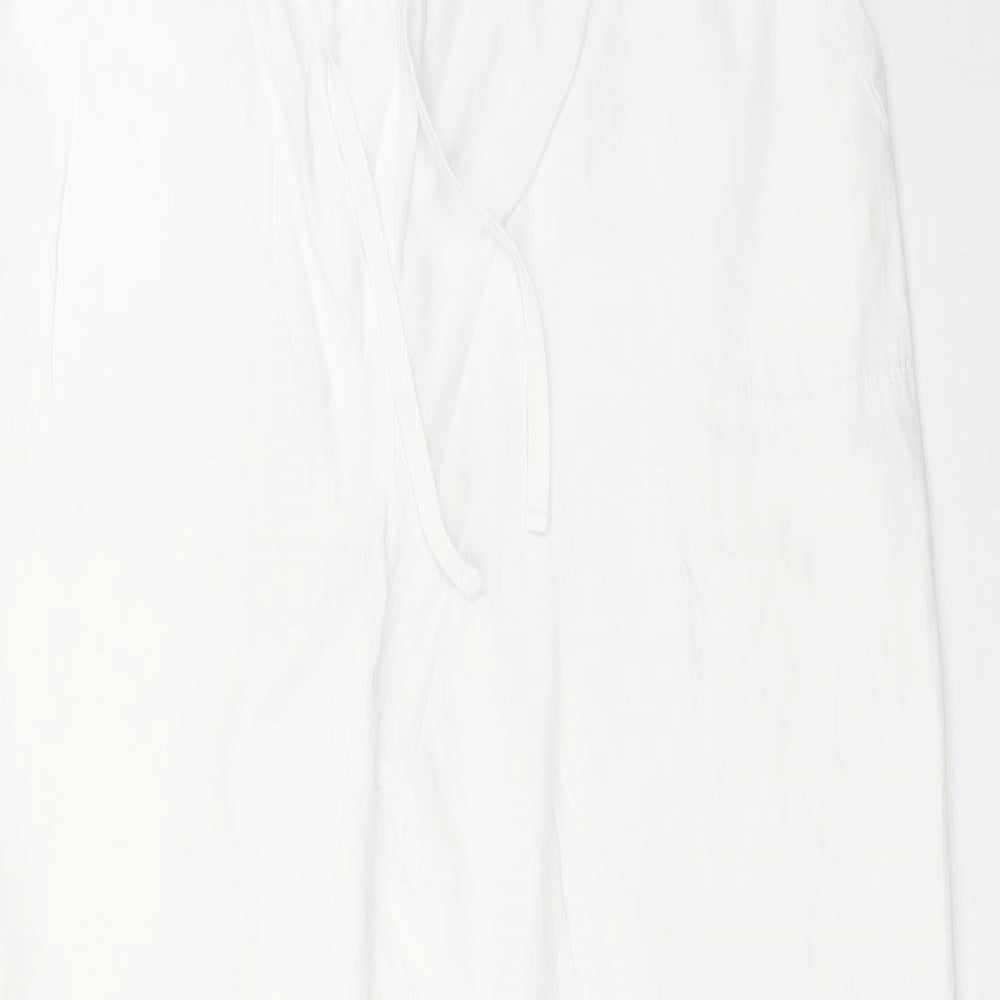 M&S Womens White  Cotton  Trousers Size 16 L27 in Regular