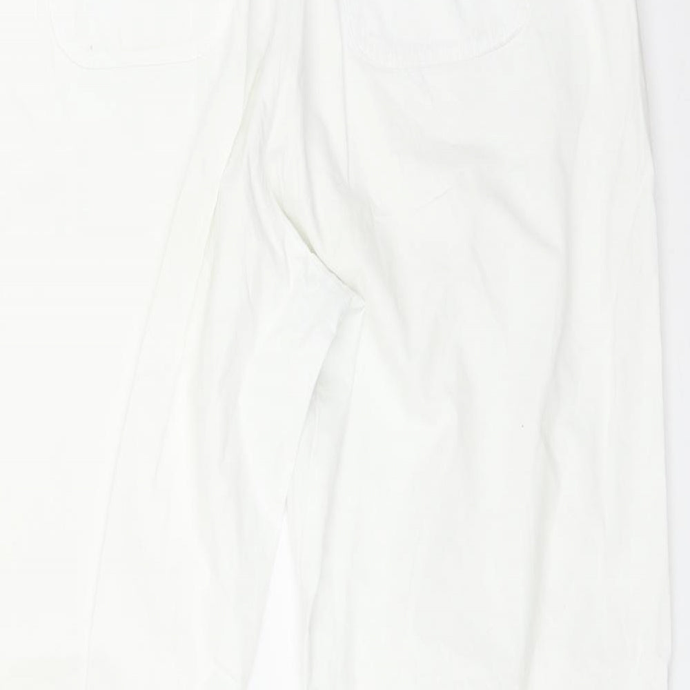 M&S Womens White  Cotton  Trousers Size 16 L27 in Regular