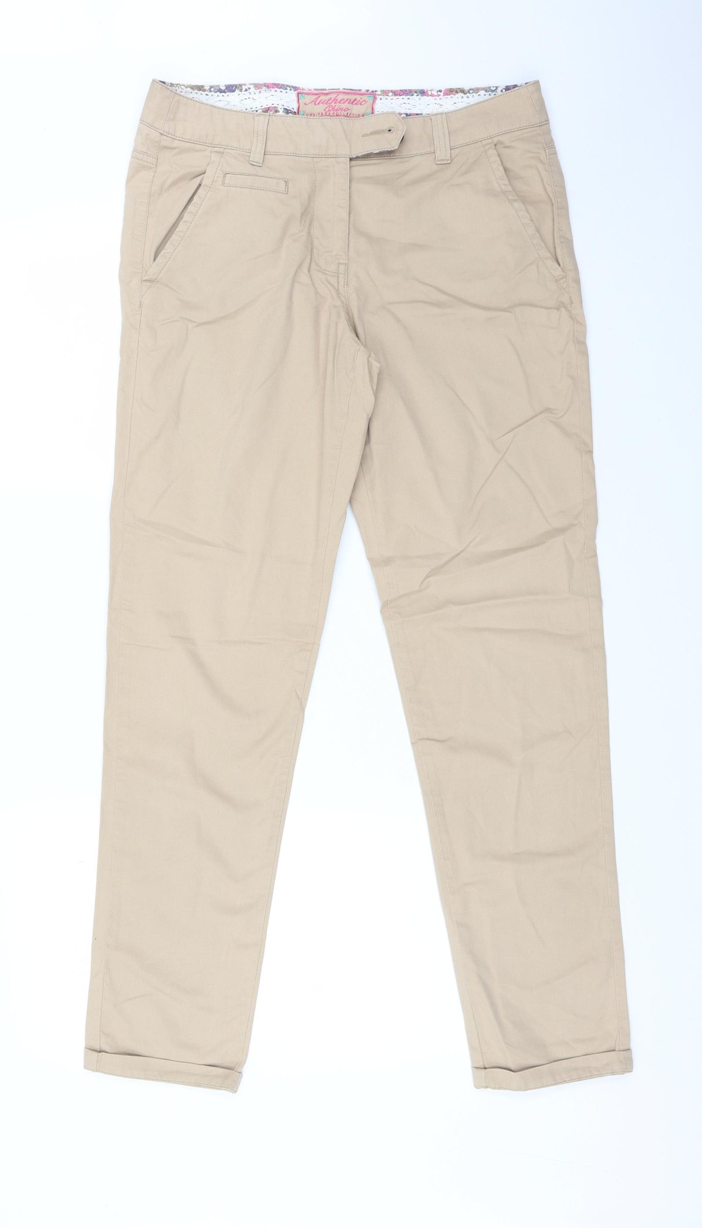 F&F Womens Brown  Cotton Chino Trousers Size 10 L30 in Regular