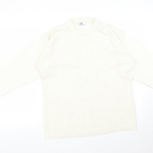 PROVENCALE Womens White Striped Acrylic Pullover Sweatshirt Size 16