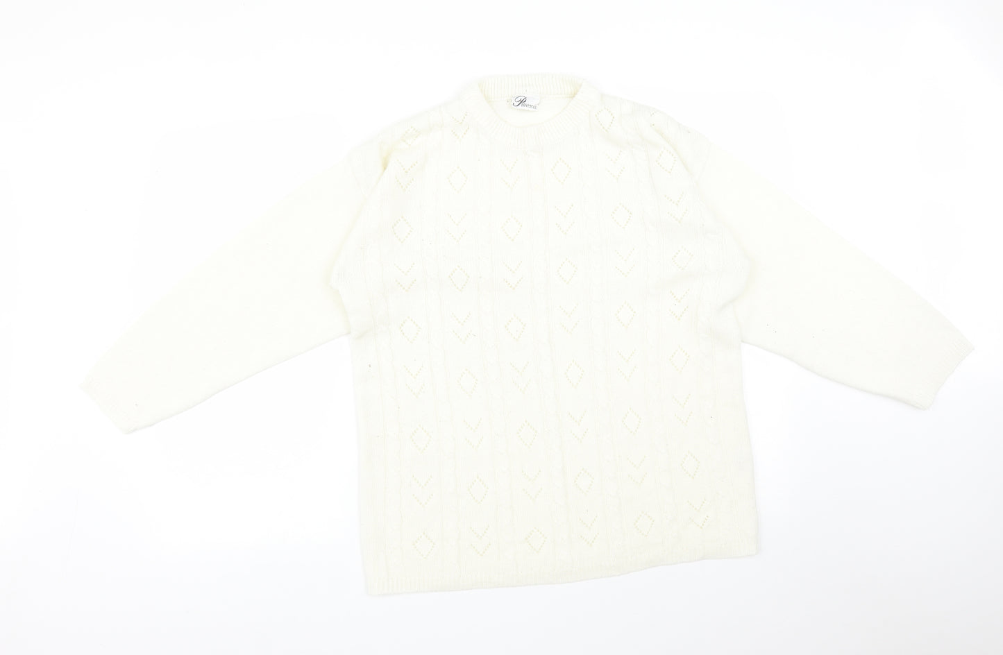 PROVENCALE Womens White Striped Acrylic Pullover Sweatshirt Size 16