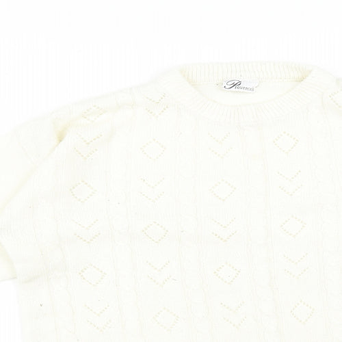 PROVENCALE Womens White Striped Acrylic Pullover Sweatshirt Size 16
