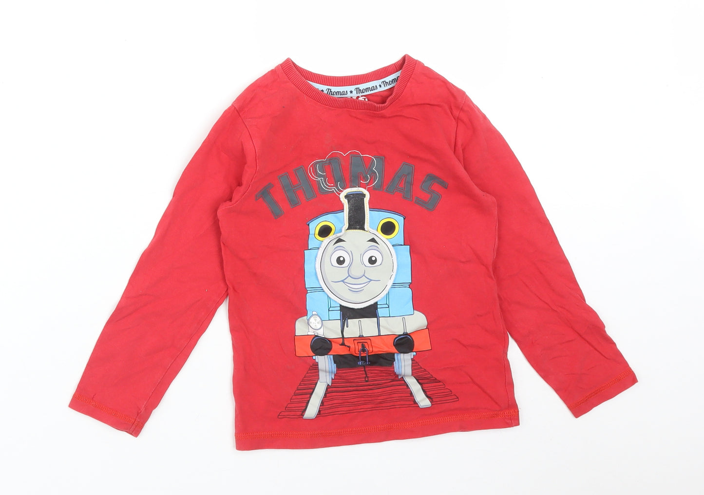 M&S Boys Red  Cotton Basic T-Shirt Size 5-6 Years Crew Neck  - THOMAS THE TANK ENGINE
