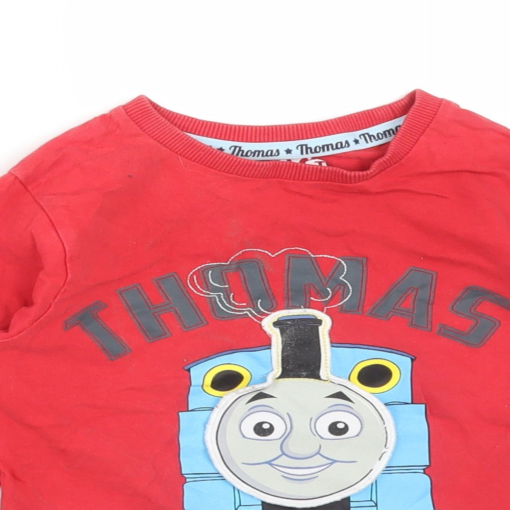 M&S Boys Red  Cotton Basic T-Shirt Size 5-6 Years Crew Neck  - THOMAS THE TANK ENGINE