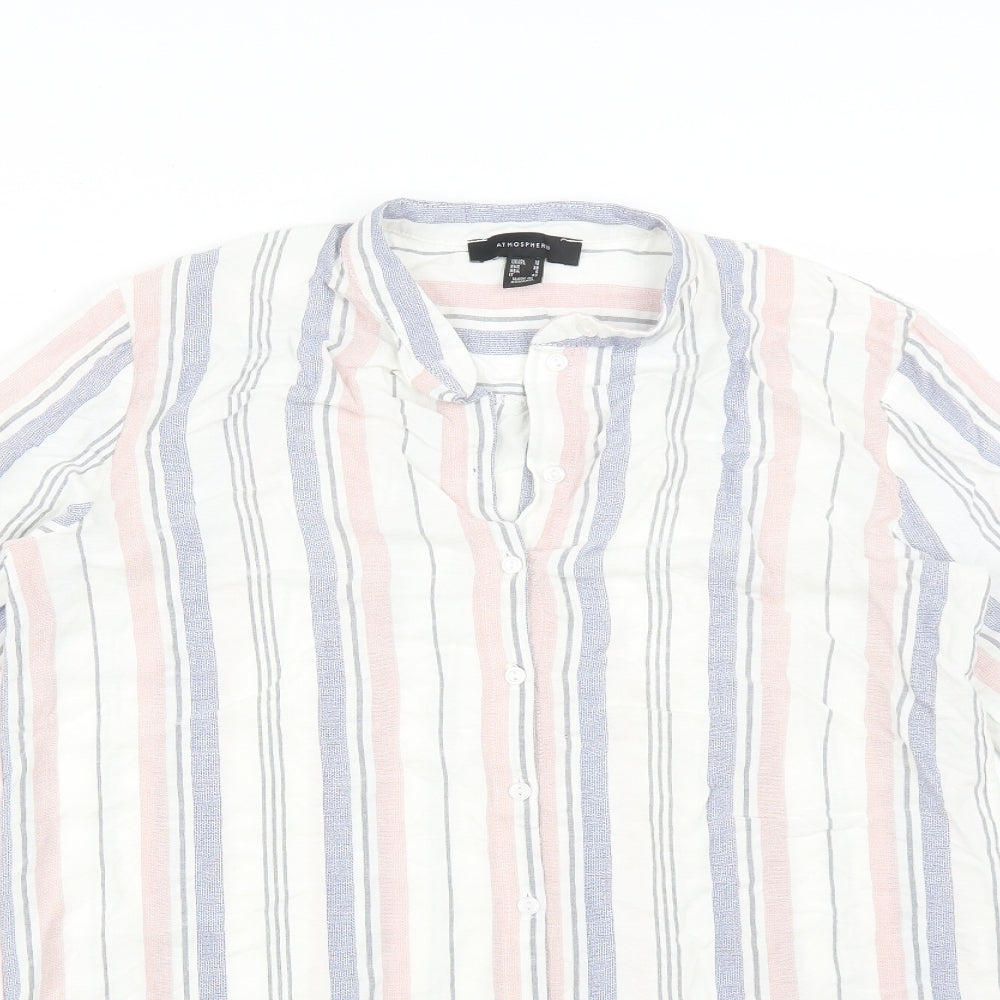 Atmosphere Womens Multicoloured Striped Viscose Basic Blouse Size 10 Round Neck