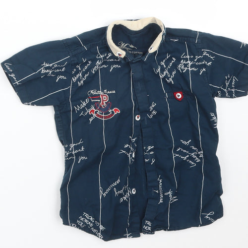 MAGNOX Boys Blue Striped Cotton Basic Button-Up Size 4 Years Collared  - TEXT/SCRIPT