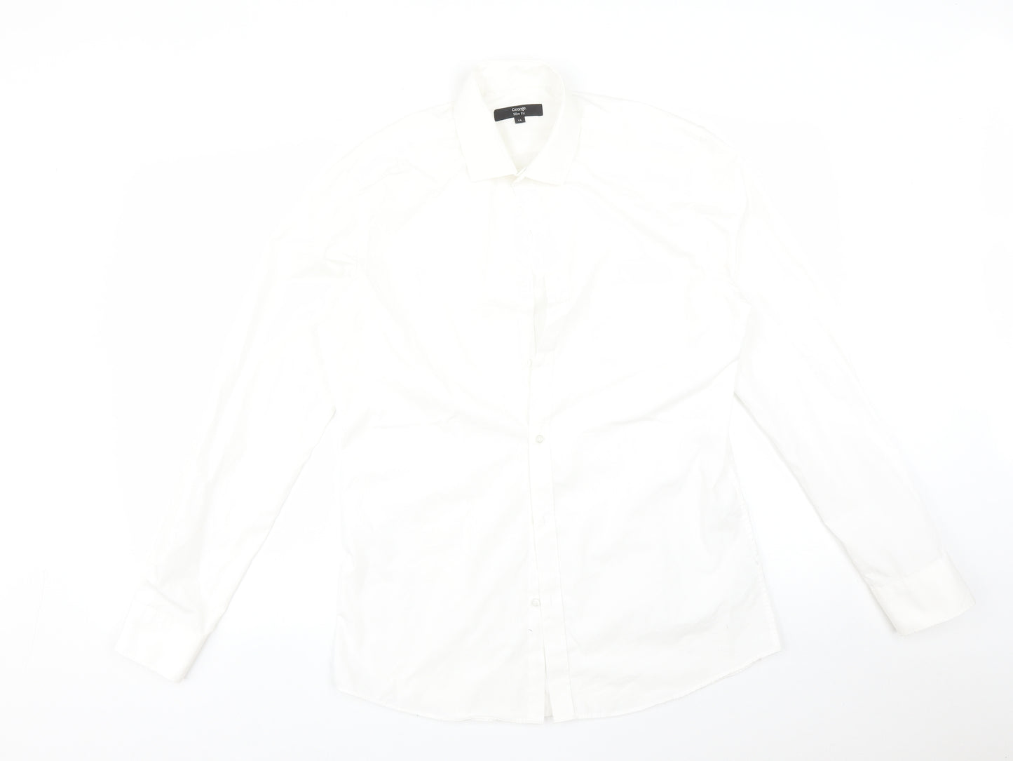 George Mens White  Polyester  Dress Shirt Size 15 Collared