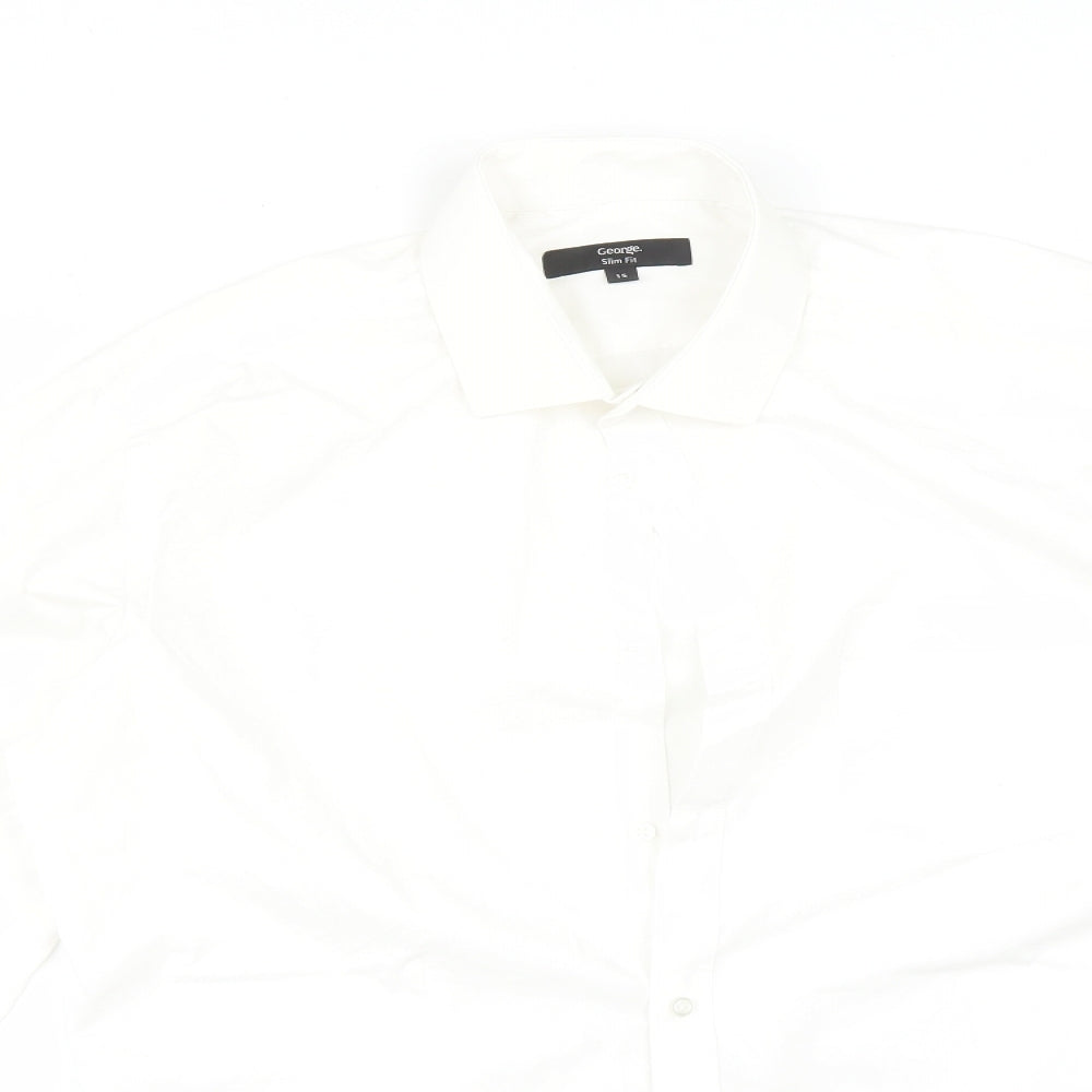 George Mens White  Polyester  Dress Shirt Size 15 Collared