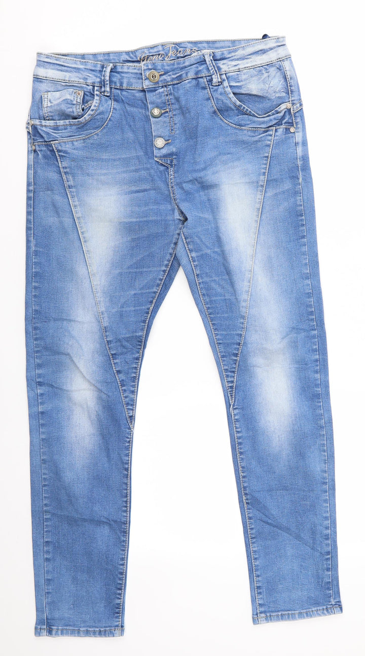 Iteno Jeans Womens Blue Cotton Straight Jeans Size 4 L27.5 in Regular - Diagonal Seam Detail Individual style buttons