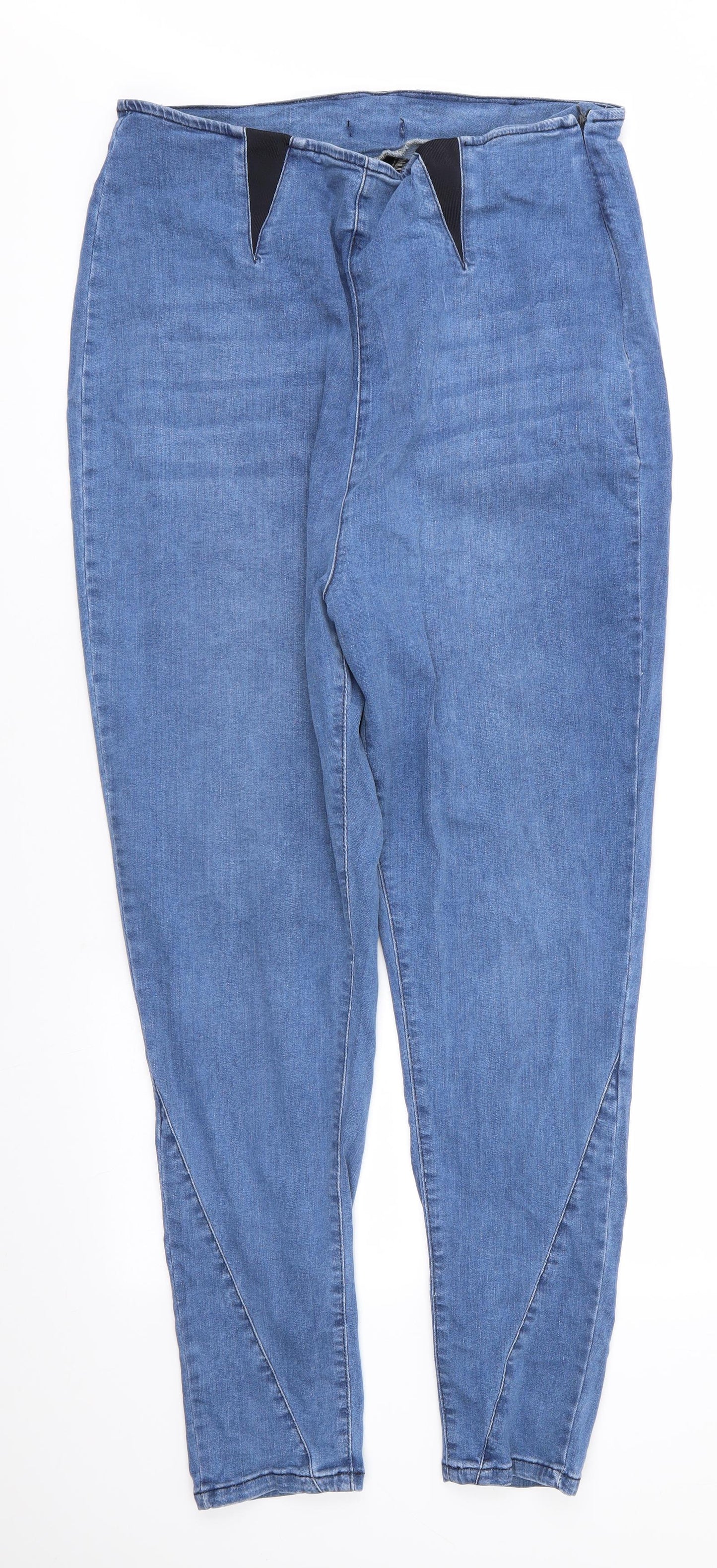 Boohoo Womens Blue  Cotton Skinny Jeans Size 20 L24 in Regular  - Side Zip Elastic darts front & back Diagonal seam detail lower leg
